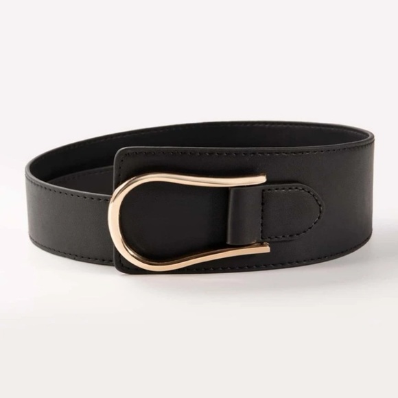 PU Leather Knot Wide Waist Corset with Buckle Belt Black - Picture 2 of 6